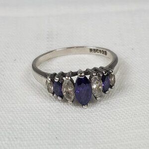 925 Silver Purple & Clear Stone Ring Antique Style Raised Setting Sz 21mm US 10